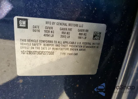 2016 Chevrolet Malibu Ls z USA, uszkodzony, nr VIN 1G1ZB5ST9GF277560